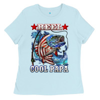 Baby Blue reel cool papa american flag bass fishing Ladies Tee - LillyAllenDesigns
