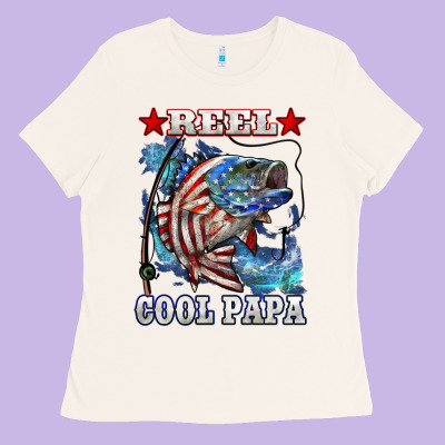 Reel Cool Papa American Flag Bass Fishing Ladies Tee Designed By Lillyallendesigns