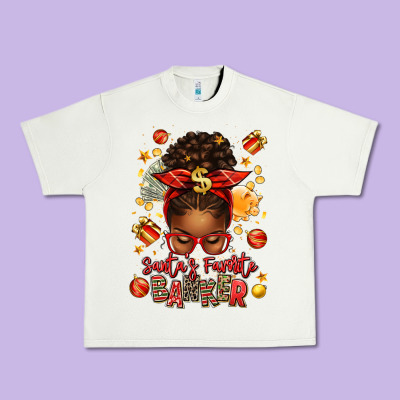 Santa Favorite Banker Afro Messy Bun Urban Heavy Tee Designed By Texasbilliewilder