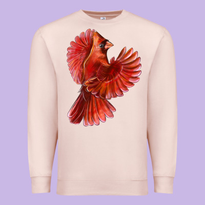Flying Northern Cardinal Bird Premium Sweatshirt Designed By Lillyallendesigns