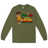 Army Green free ish since 1865 black girl peekaboo juneteenth Long Sleeve Tee - CowGirlArtShop