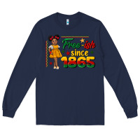 Navy free ish since 1865 black girl peekaboo juneteenth Long Sleeve Tee - CowGirlArtShop