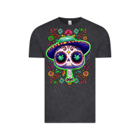 Vintage Black Mexican Day of dead sugar skull Vintage Tee - NancyCooperArtShop