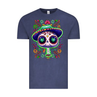 Vintage Denim Mexican Day of dead sugar skull Vintage Tee - NancyCooperArtShop