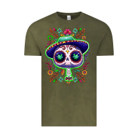Vintage Olive Mexican Day of dead sugar skull Vintage Tee - NancyCooperArtShop