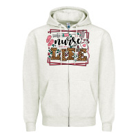 Oatmeal Heather Nurse life leopard frame Zipper Hoodie - LillyAllenDesigns