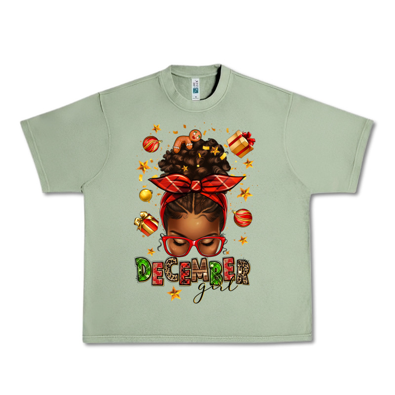 December Girl Christmas Afro Messy Bun Urban Heavy Tee by texasbilliewilder | Teevron