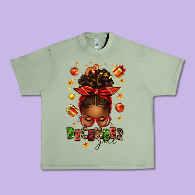 December Girl Christmas Afro Messy Bun Urban Heavy Tee Designed By Texasbilliewilder