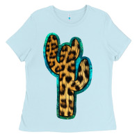Baby Blue Turquoise Leopard Cactus Ladies Tee - RanaPortraitStore
