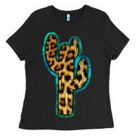 Black Turquoise Leopard Cactus Ladies Tee - RanaPortraitStore
