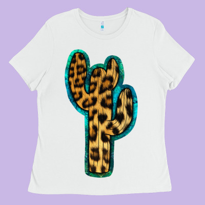 Turquoise Leopard Cactus Ladies Tee Designed By Ranaportraitstore