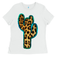 White Turquoise Leopard Cactus Ladies Tee - RanaPortraitStore
