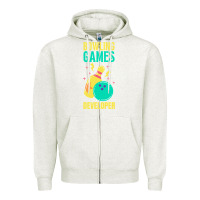 Oatmeal Heather Bowling Games Developer Zipper Hoodie - lanVoArt
