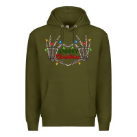 Army Green spooky christmas skeleton hands Premium Hoodie - FaDigitalArtStudio