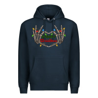 Navy spooky christmas skeleton hands Premium Hoodie - FaDigitalArtStudio