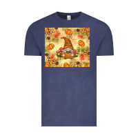 Vintage Denim Fall Pumpkins and Gnome with Leopard Vintage Tee - texasbilliewilder