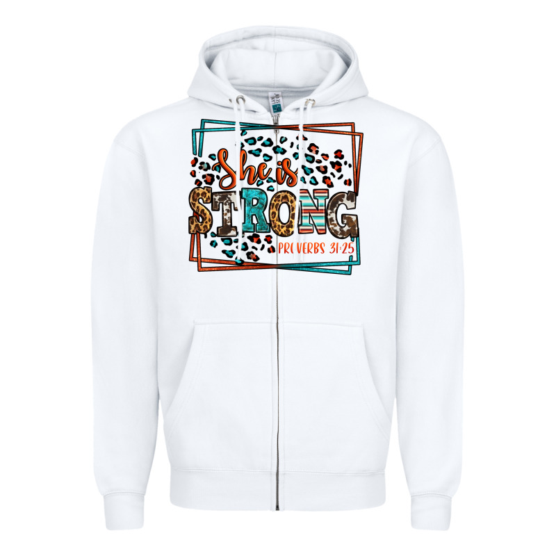 She Is Strong Proverbs 31:25 Zipper Hoodie by LillyAllenDesigns | Teevron