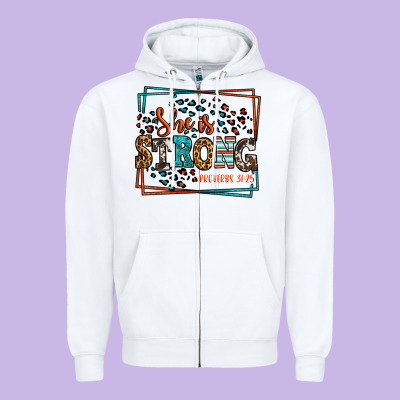 She Is Strong Proverbs 31:25 Zipper Hoodie Designed By Lillyallendesigns