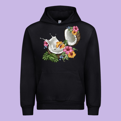 Coconut With Tropical Leavers And Flowers Urban Hoodie Designed By Barkaloodesign