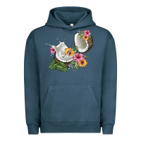 Pigment Midnight Navy coconut with tropical leavers and flowers Urban Hoodie - BarkalooDesign