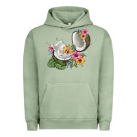 Pigment Oil Green coconut with tropical leavers and flowers Urban Hoodie - BarkalooDesign