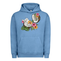Pigment Pebble Blue coconut with tropical leavers and flowers Urban Hoodie - BarkalooDesign