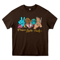 Chocolate Brown peace love nails bbs Heavy Core Tee - BundleAndBundleShop