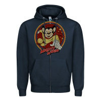 Navy distressed mighty Zipper Hoodie - lanVoArt