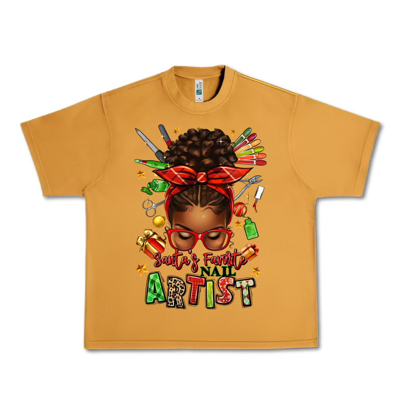 Santa's Favorite Nail Artist Afro Messy Bun Urban Heavy Tee by texasbilliewilder | Teevron