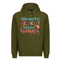 Army Green she works willingly with her hands Premium Hoodie - FaDigitalArtStudio