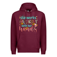Burgundy she works willingly with her hands Premium Hoodie - FaDigitalArtStudio