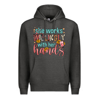 Charcoal Heather she works willingly with her hands Premium Hoodie - FaDigitalArtStudio