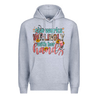 Heather Grey she works willingly with her hands Premium Hoodie - FaDigitalArtStudio