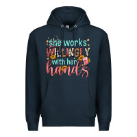 Navy she works willingly with her hands Premium Hoodie - FaDigitalArtStudio