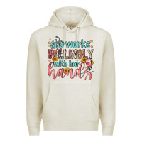 Oatmeal Heather she works willingly with her hands Premium Hoodie - FaDigitalArtStudio