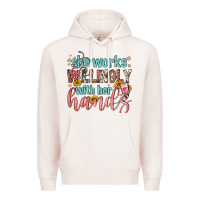 Pale Pink she works willingly with her hands Premium Hoodie - FaDigitalArtStudio