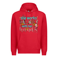 Red she works willingly with her hands Premium Hoodie - FaDigitalArtStudio