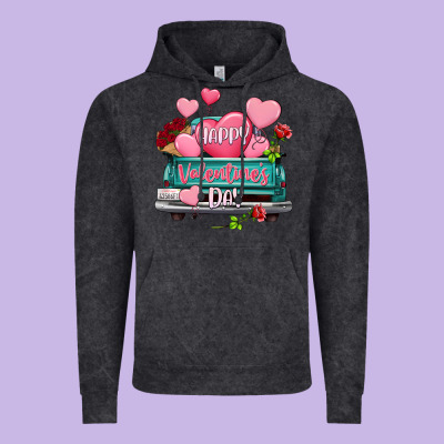 Happy Valentine's Day Turquoise Truck Vintage Hoodie Designed By Howdyjamesfarm