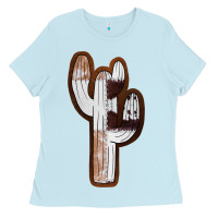 Baby Blue Leather Cowhide Cactus Ladies Tee - RanaPortraitStore