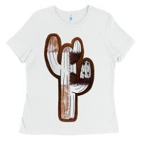 White Leather Cowhide Cactus Ladies Tee - RanaPortraitStore