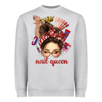 Heather Grey nail queen messy bun with crown bbs Heavyweight Sweatshirt - BundleAndBundleShop