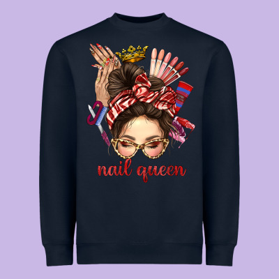 Nail Queen Messy Bun With Crown Bbs Heavyweight Sweatshirt Designed By Bundleandbundleshop
