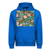 Cobalt flamingos with leaves Urban Hoodie - BarkalooDesign