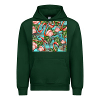 Foreset Green flamingos with leaves Urban Hoodie - BarkalooDesign