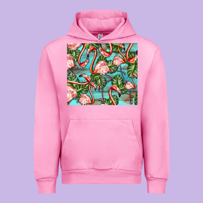 Flamingos With Leaves Urban Hoodie Designed By Barkaloodesign