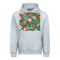 Heather Grey flamingos with leaves Urban Hoodie - BarkalooDesign