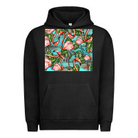 Pigment Black flamingos with leaves Urban Hoodie - BarkalooDesign