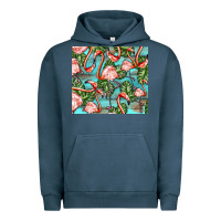Pigment Midnight Navy flamingos with leaves Urban Hoodie - BarkalooDesign