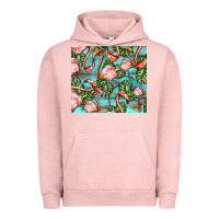 Pigment Salmon flamingos with leaves Urban Hoodie - BarkalooDesign
