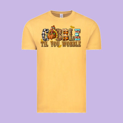 Gobble Til You Wobble With Turkey Vintage Tee Designed By Texasbilliewilder